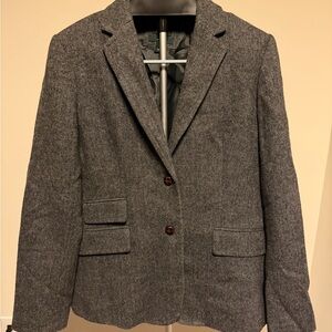 Vtg J Crew Charcoal Herringbone Blazer Sz 14 in Wool Blend